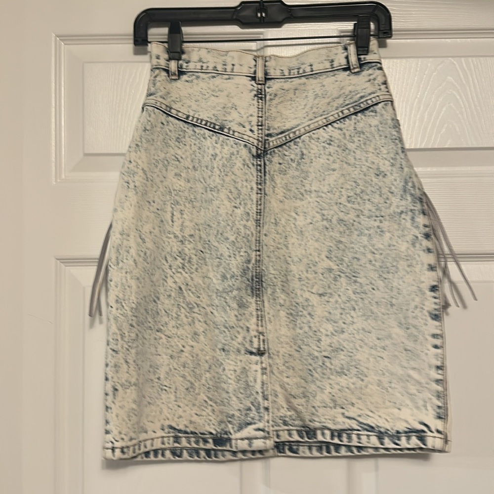 Vtg Paris Express Acid Wash Denim Fringe Skirt - Picture 5 of 6